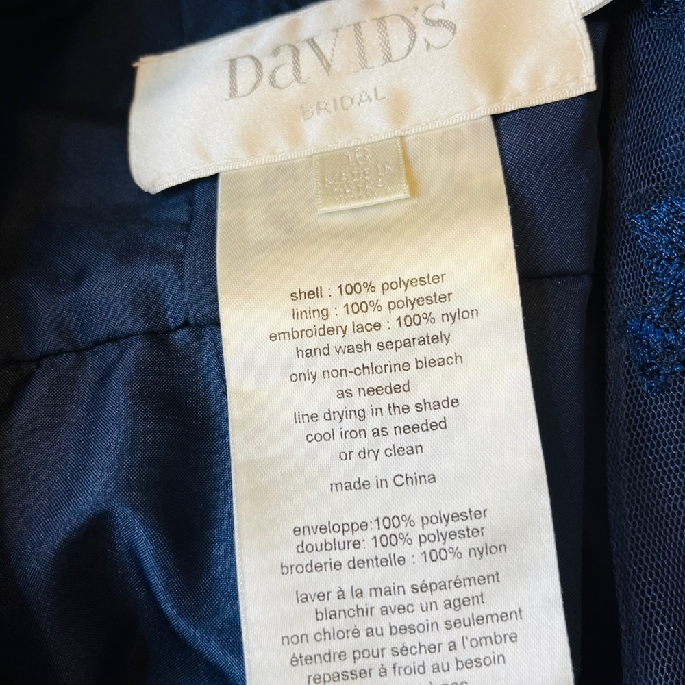 David's Bridal navy blue formal dress sheer, embroidered, and sequined bodice - Picture 2 of 5